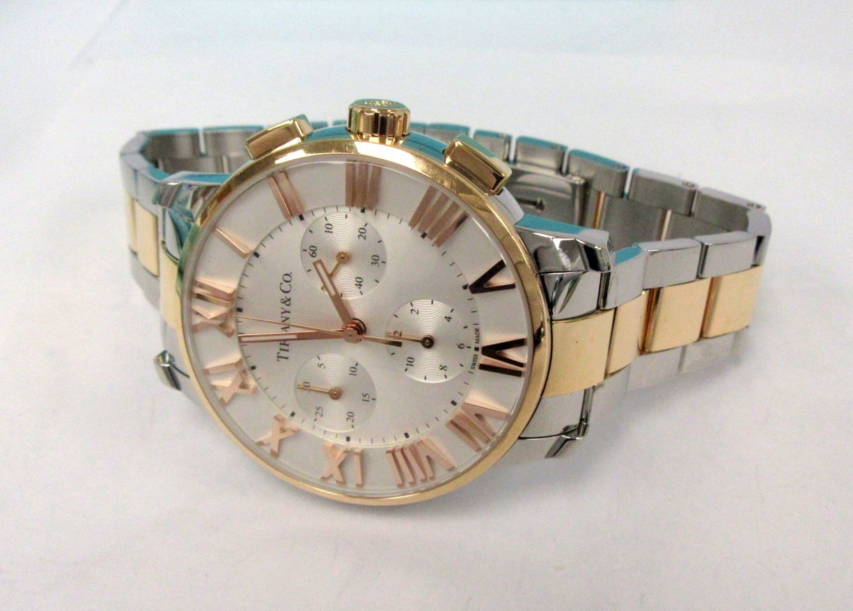 Tiffany & Co. Atlas Steel & 18K Gold Chrongraph Quartz Watch – 36mm – Fits 6.75″