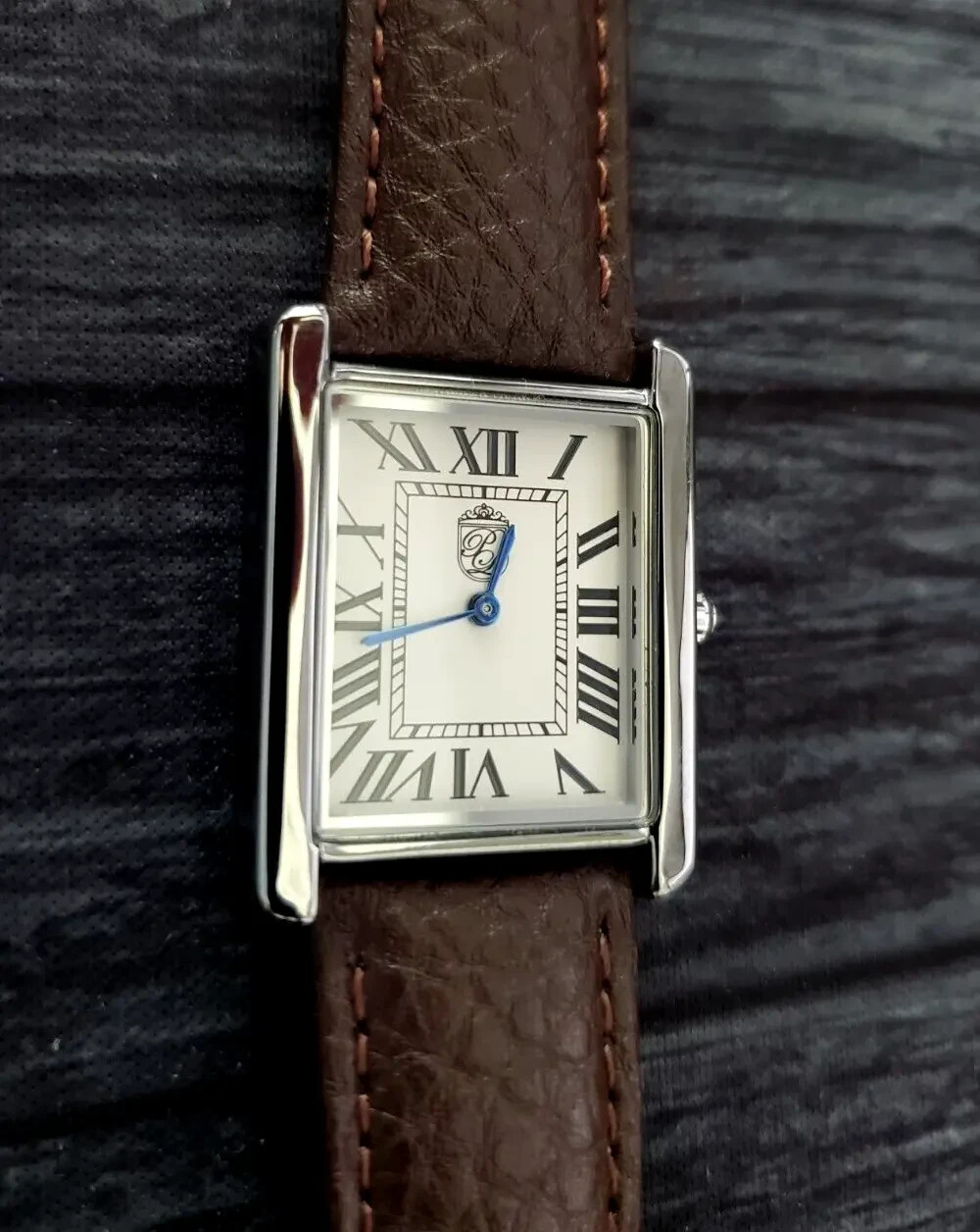 Pierre Lucerne 1888 Swiss Inspired Mens Vermeil Style Tank Dress Watch Brown