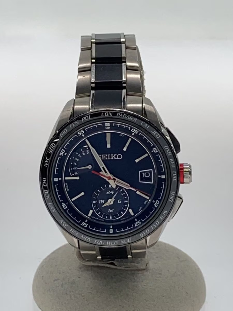 SEIKO Solar Watch Analog Stainless BLK SLV 8B63 0AN0