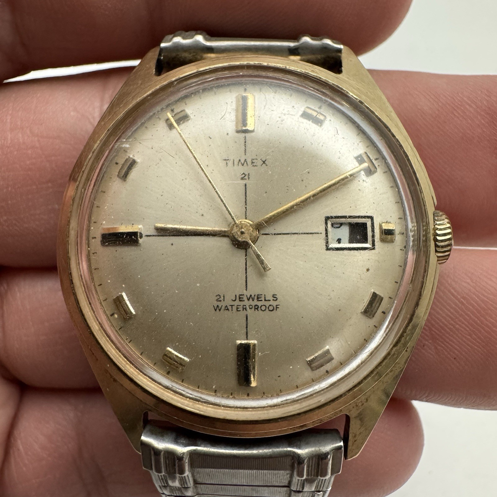 Timex 21 Jewel Marlin 1969 Gold Tone Mens Vintage 1960s Mechanical NEEDS SERVICE