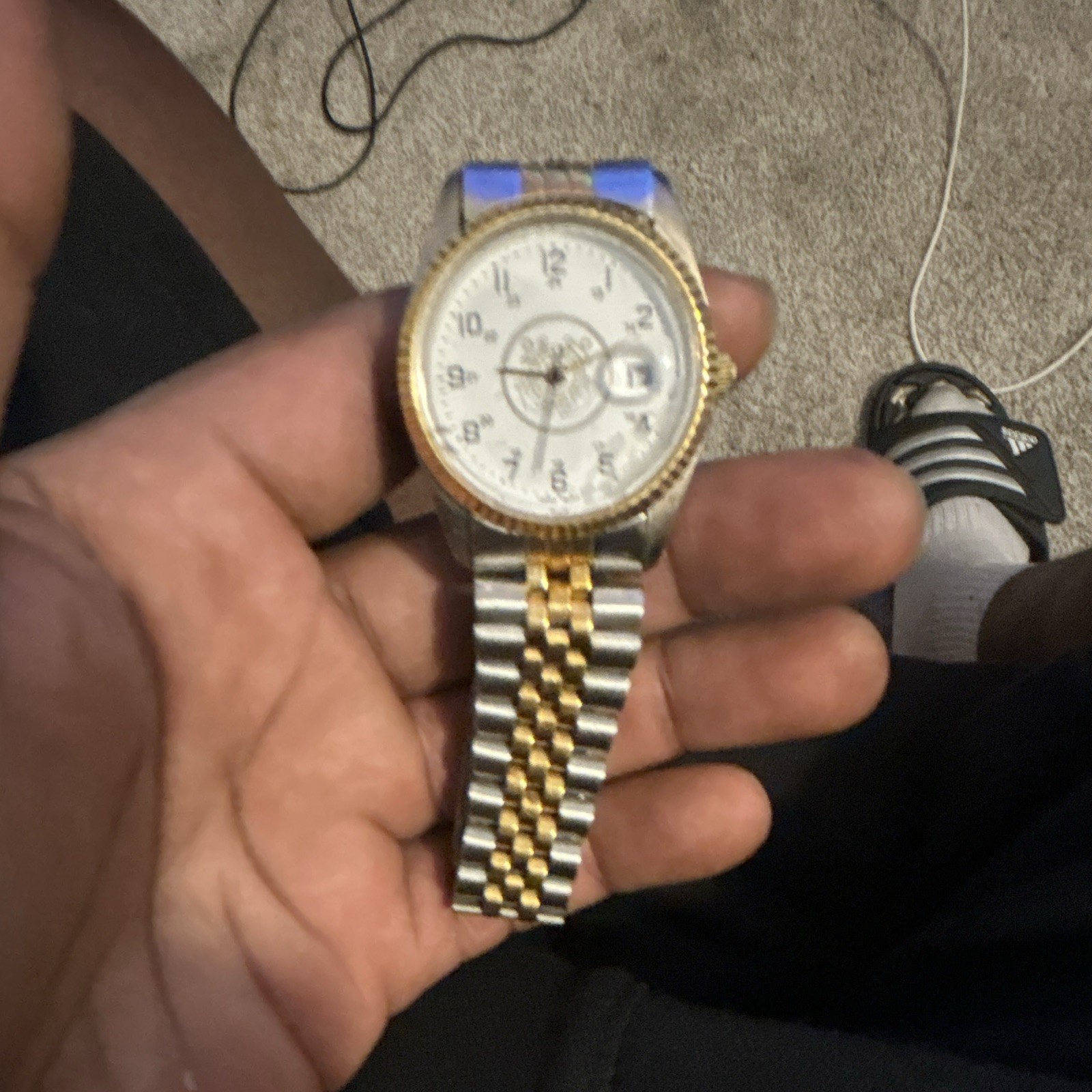 Two-Tone Metal Bracelet Fluted Bezel a little cracked