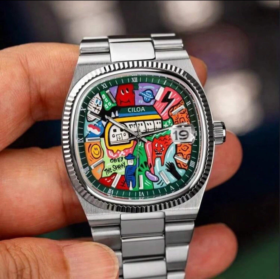 CILOA Men’s Watch Stainless Steel Cartoon Painted Dial Waterpoof Quartz Dress