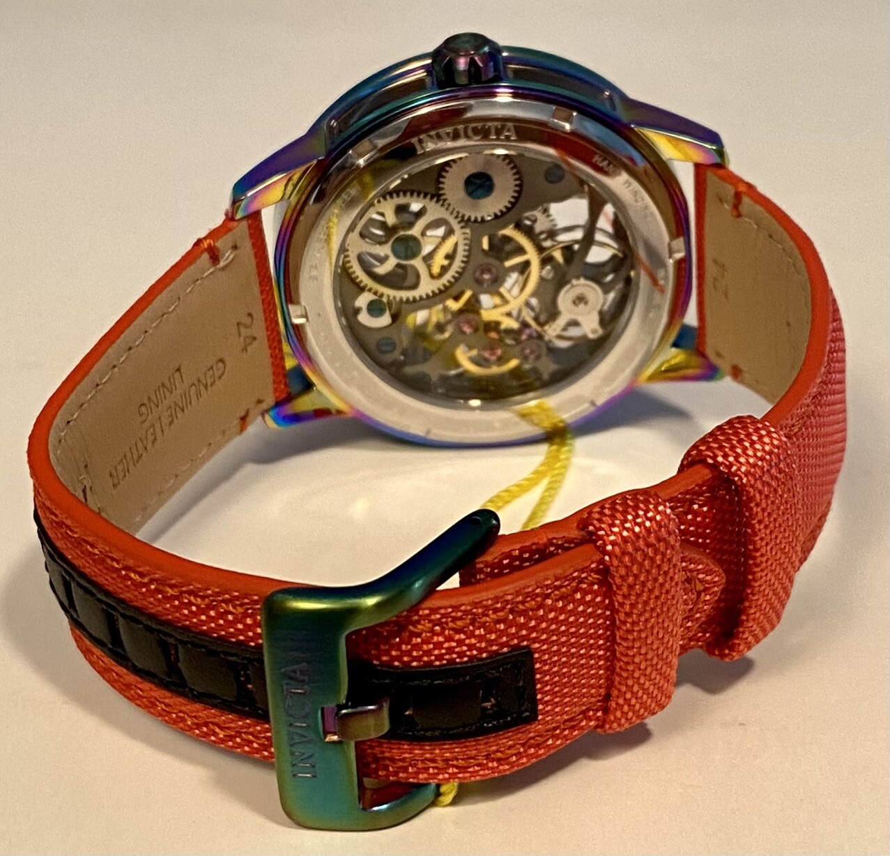 45mm Iridescent Skeleton Orange Strap Mechanical Manual SPEEDWAY Invicta Watch
