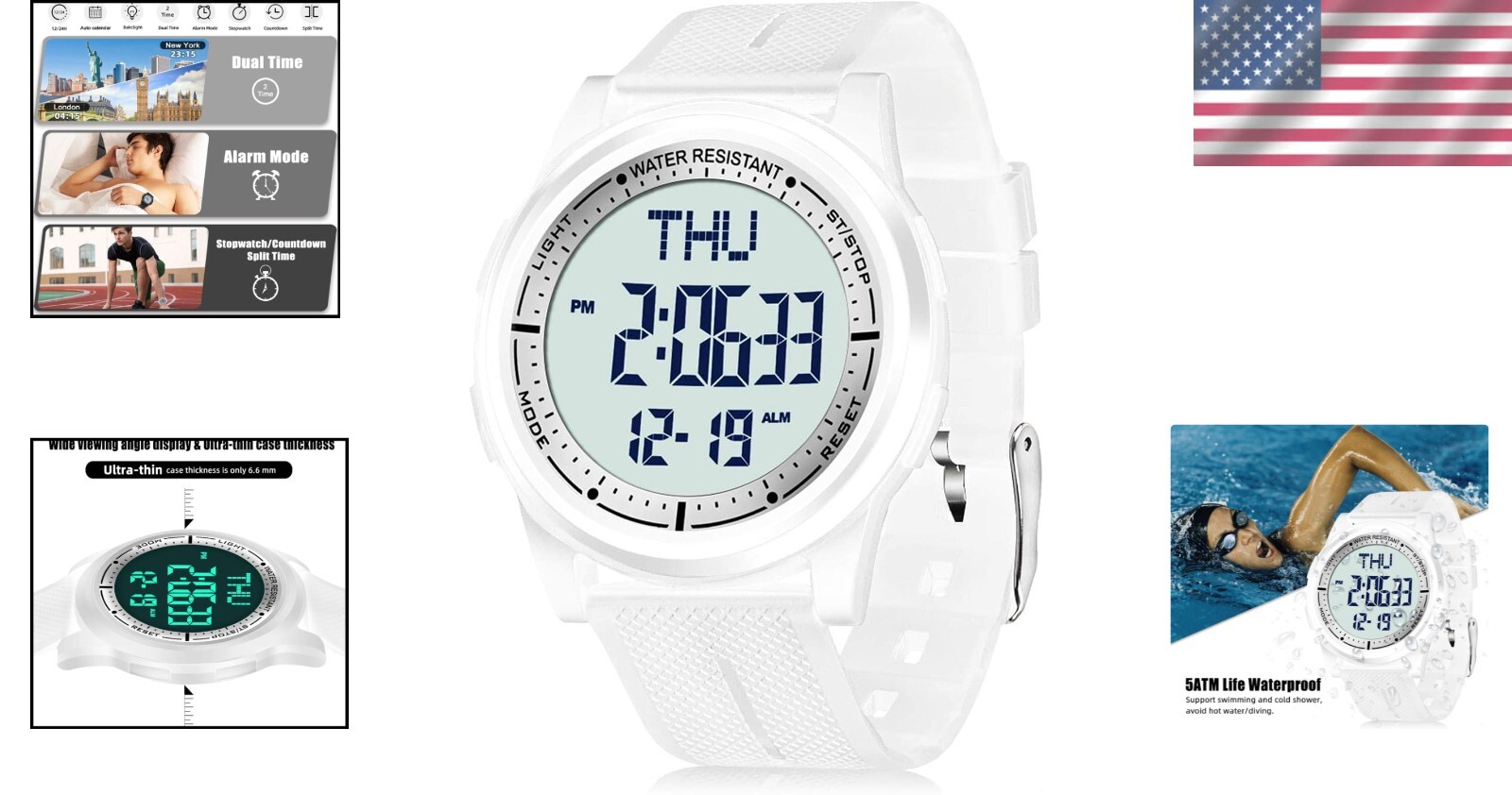 Slim Digital Watch with Stopwatch, Alarm, & Wide-Angle Display for All Occasions