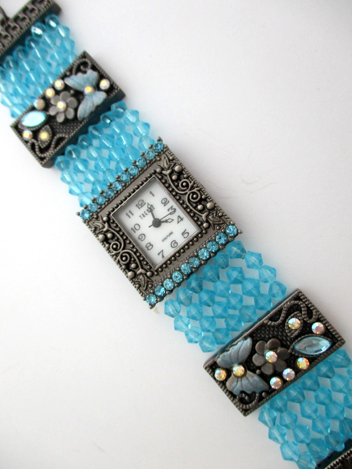 Geneva Trendz Vintage Butterfly Flower Blue Black Green Crystal Bracelet Watch