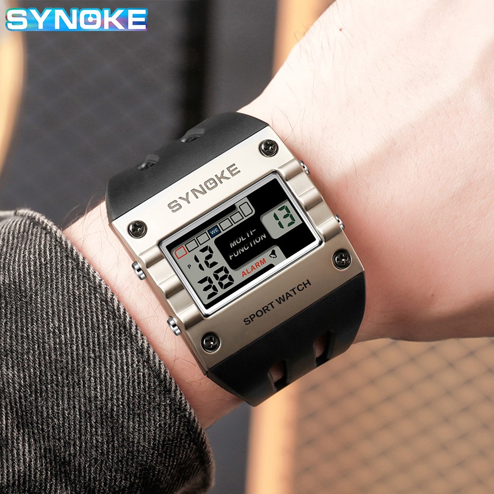 Alloy Watch for Men Square Large LED Screen Digital Backlight Waterproof Sports