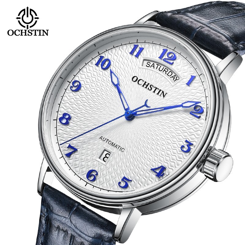 OCHSTIN Men’s Automatic Mechanical Watch Business 3ATM Day Date Leather Strap
