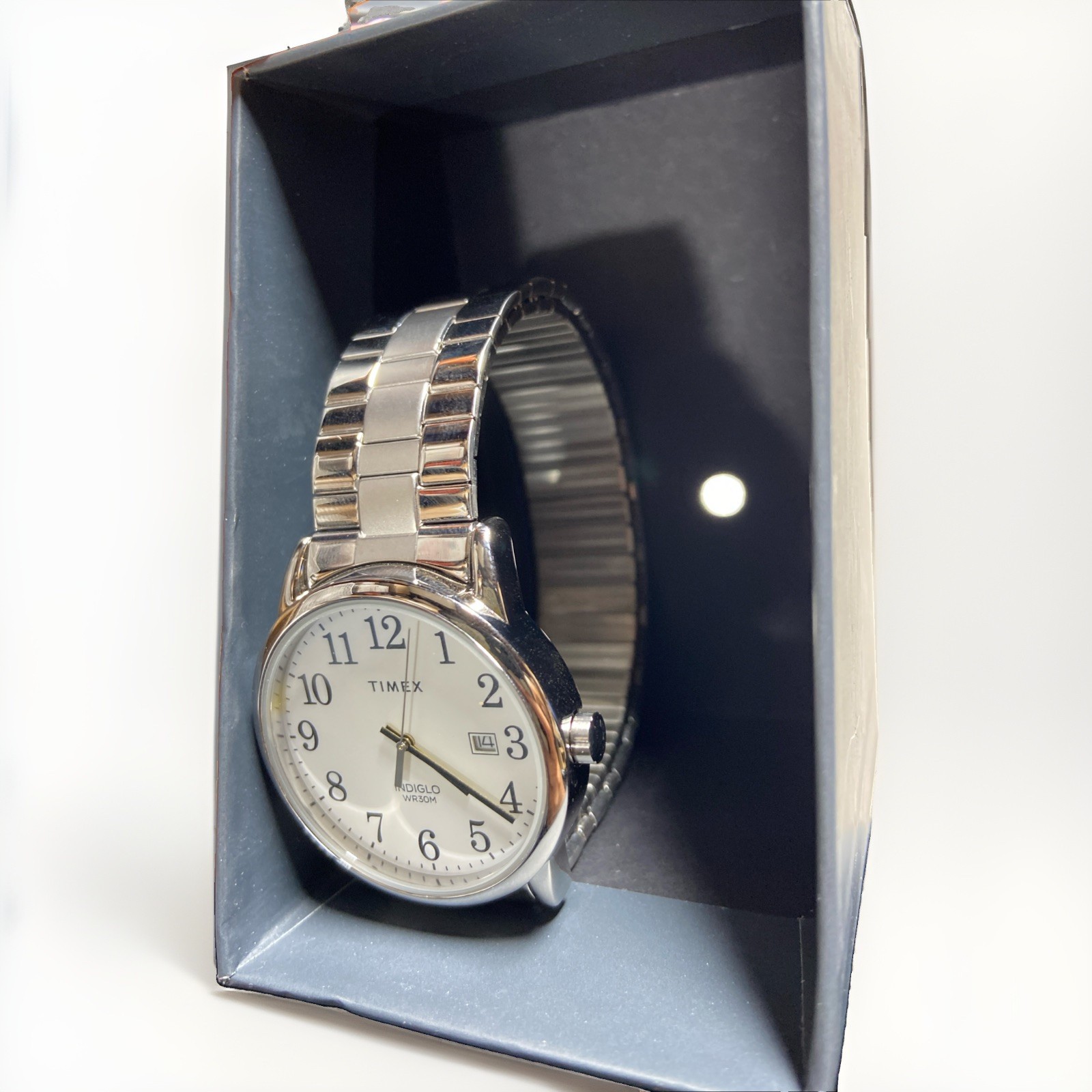 Timex TW2R58400, Easy Reader, Men’s, Silvertone Expansion Watch, Indiglo, Date.