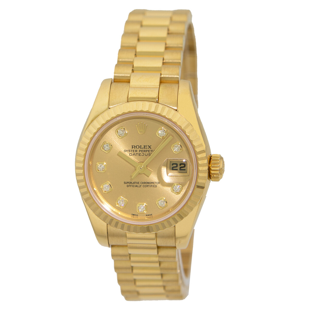ROLEX 18K Yellow Gold 26mm Factory Diamond President 179178 Box Warranty
