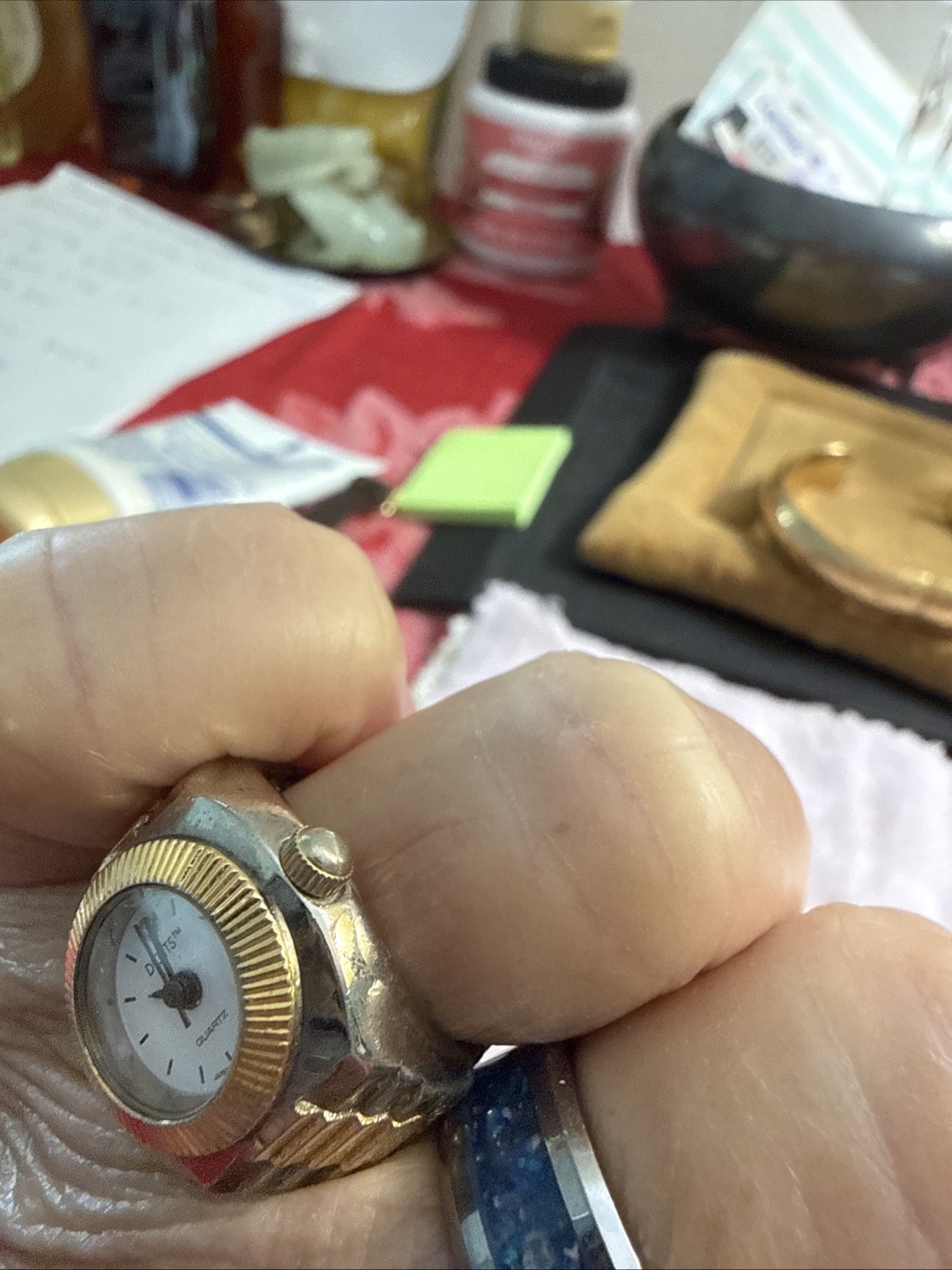 Vintage Digits Ring Watch Two-Tone Quartz Finger Timepiece Jewelry 80s 90s