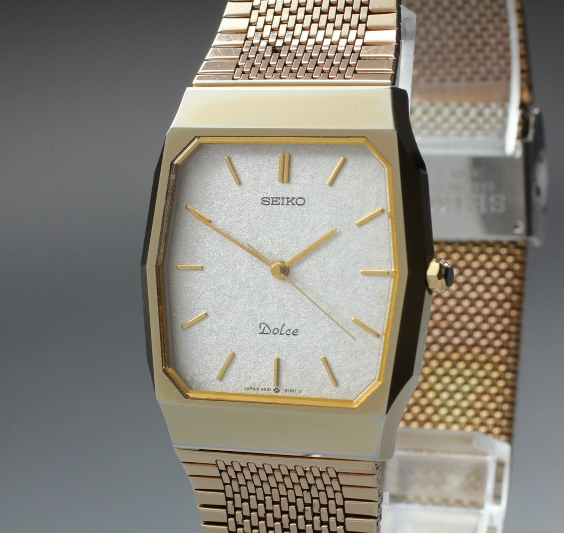 Vintage 1990 N MINT Seiko Dolce 9531-5150 Tungsten Gold White Tank Men Qz JAPAN