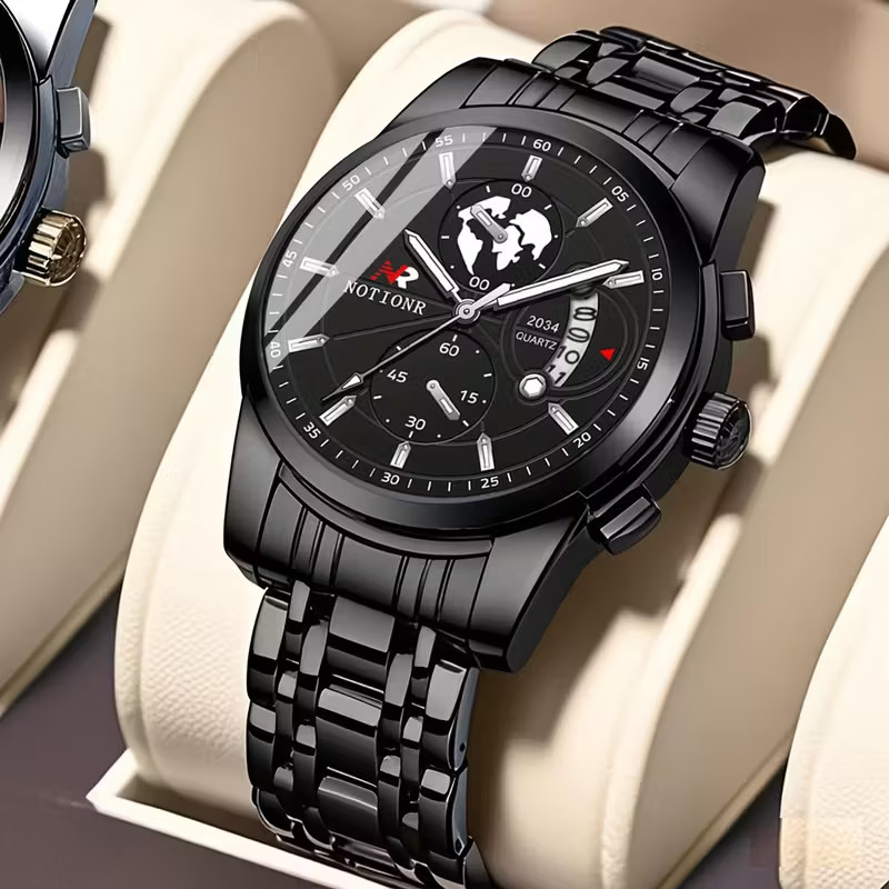 1pc Men Watch Stainless Steel Strap Men’s Watches Date Quartz Watch