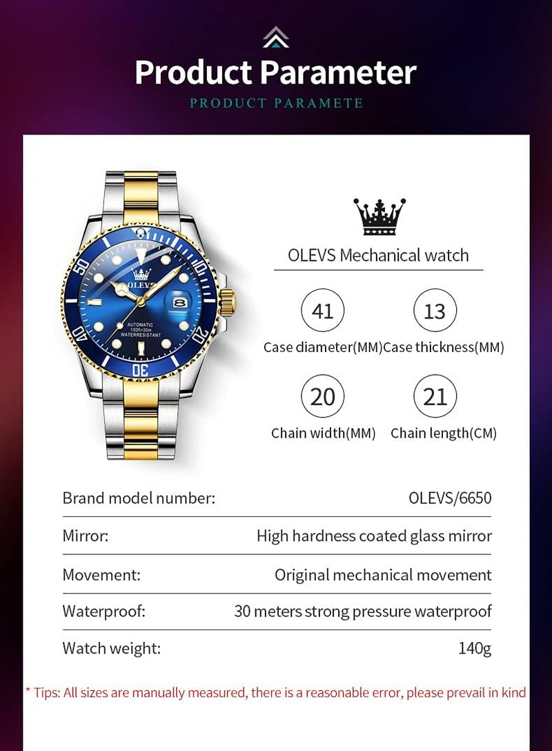 Luxury Men’s Waterproof Automatic Watch – Big Face & Luminous Design