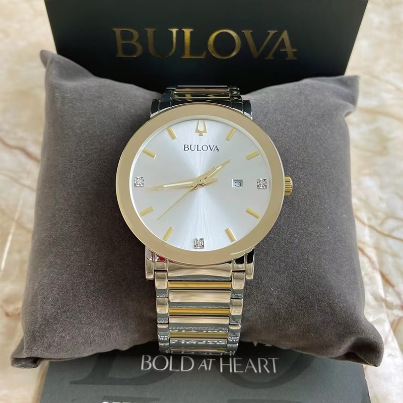 Bulova Futuro Modern 98D151 White Dial/Gold Daiamond Men Quartz Watch 42MM New