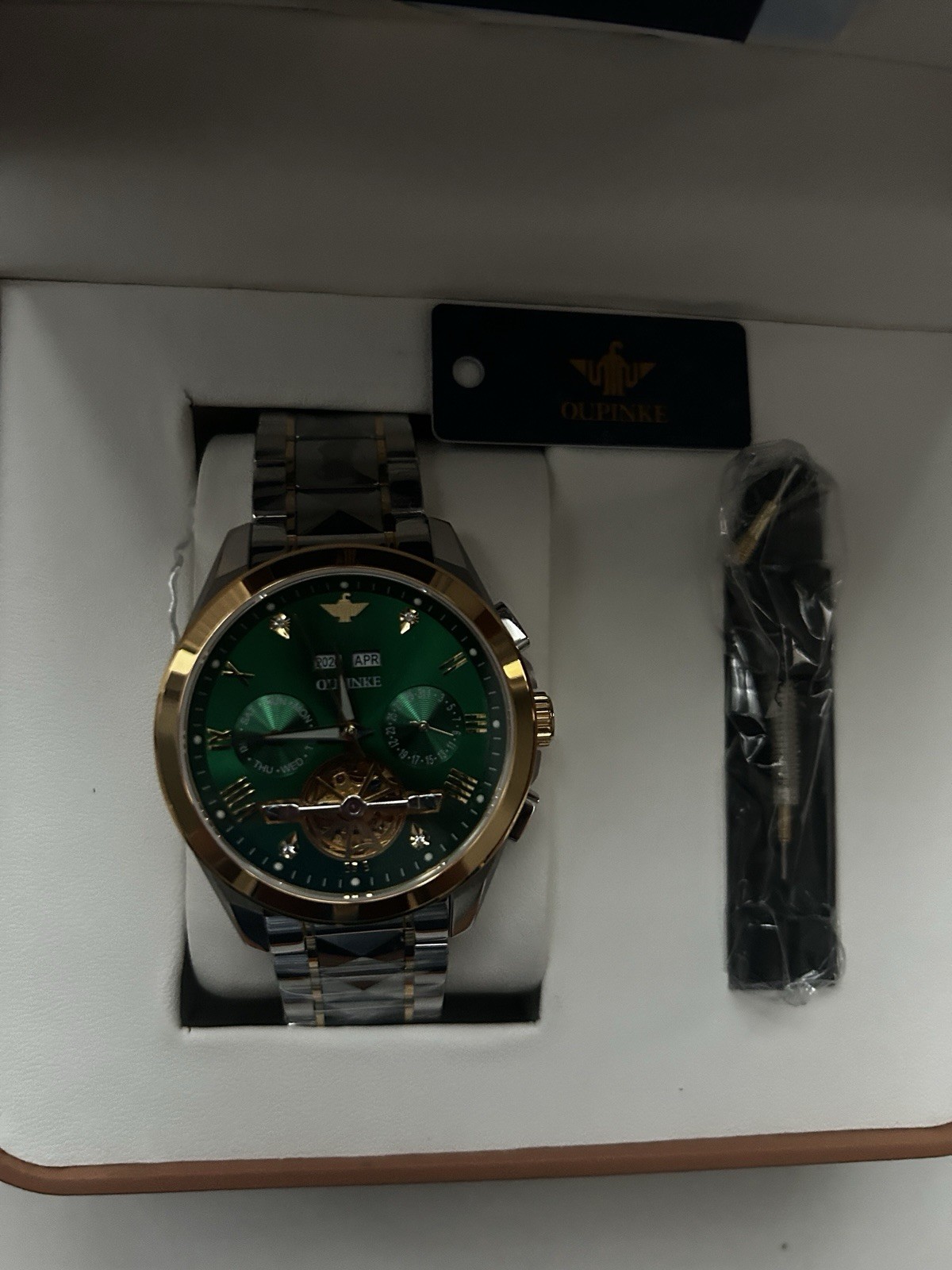 OUPINKE Skeleton Automatic Watch Green
