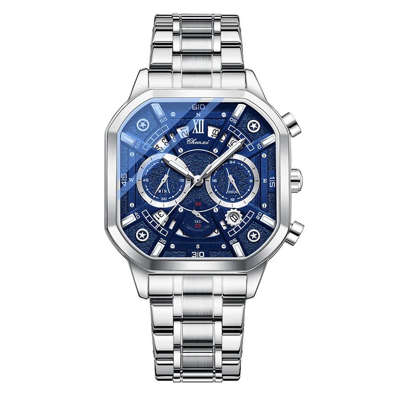CHENXI Men Quartz Chronograph Watch Stainless Steel Luminous Waterproof