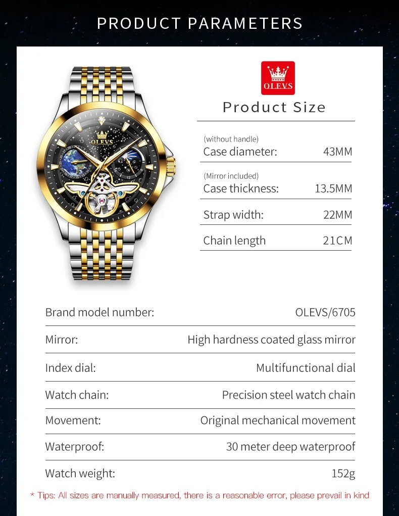 Automatic Mechanical Waterproof OLEVS Luxury Watch Men Moon Phase Mens Strap
