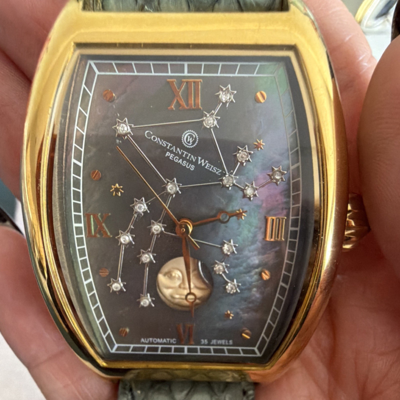 Constantin Weisz Pegasus Automatic 35 Jewels Tonneau Multicolor Dial Green