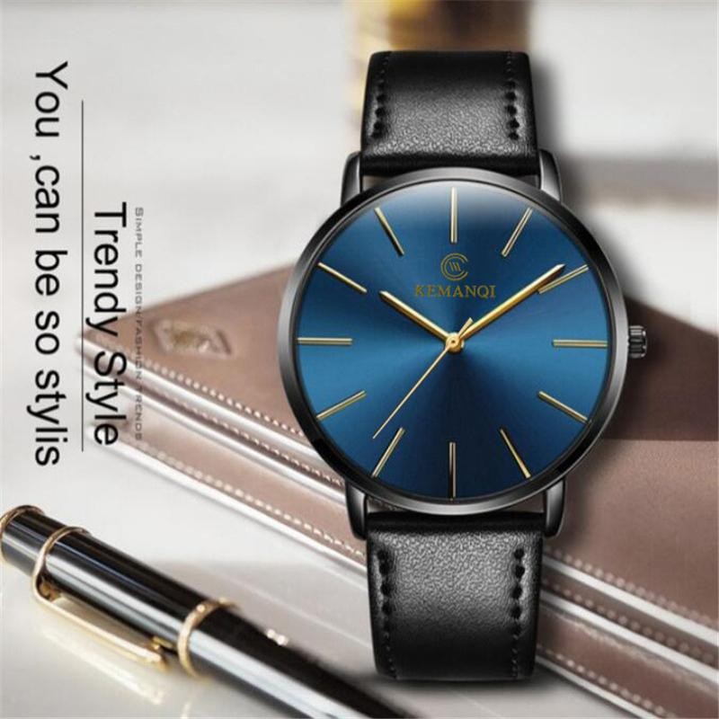 Ultra-thin Dial With Leather Band Numberless Quartz Wristwatches For Men