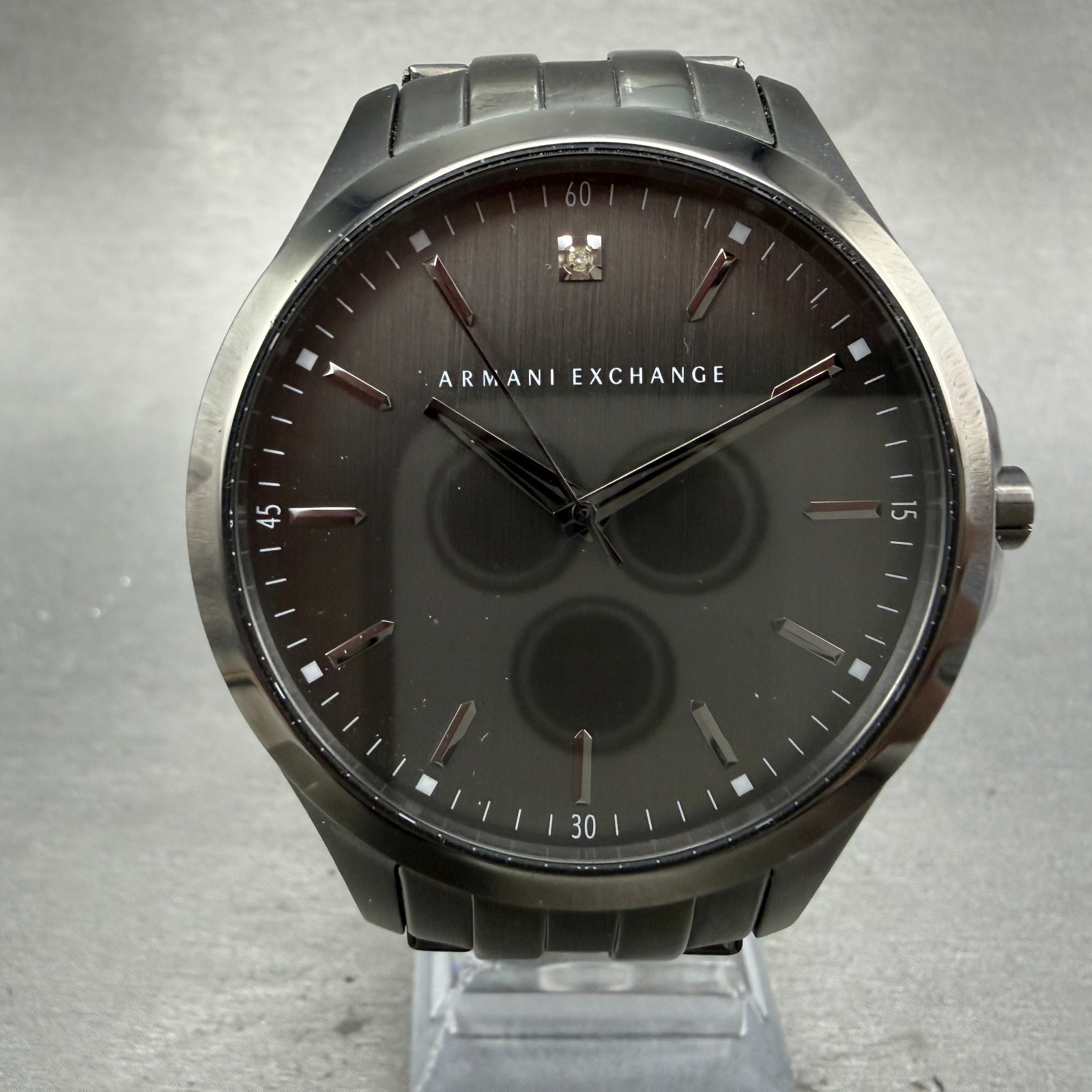 Armani Exchange Hampton Watch Men 46mm Black Dial Black Tone Round New Battery