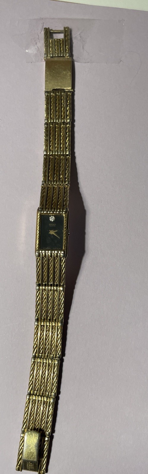 Vintage Seiko Watch Women 12mm Gold Dial Gold Tone Rectangle 2E20-5269
