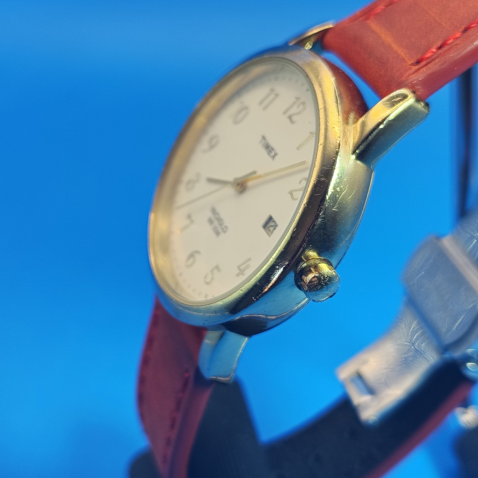 Vintage 2007 Timex Date 35mm Men’s Quartz Watch Leather Strap Deployment Clasp