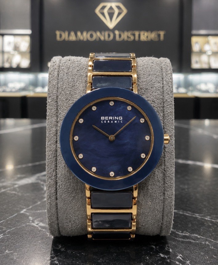 BERING Ceramic Women’s Blue Dial Blue/Gold Case Bracelet Quartz Wristwatch