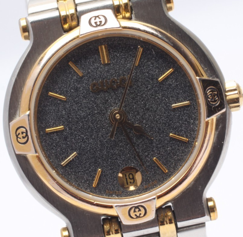 [NEAR MINT]Vintage Gucci 9000L 25mm Black Dial Date Quartz Women’s Gold Watch JP