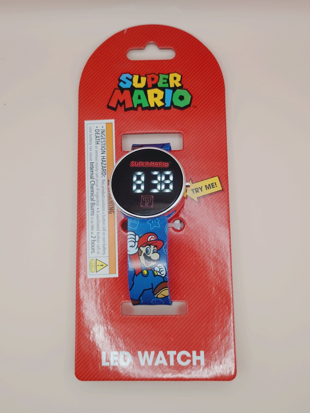Nintendo Super Mario LED Digital Wristwatch Blue Multicolor Plastic Band Kids