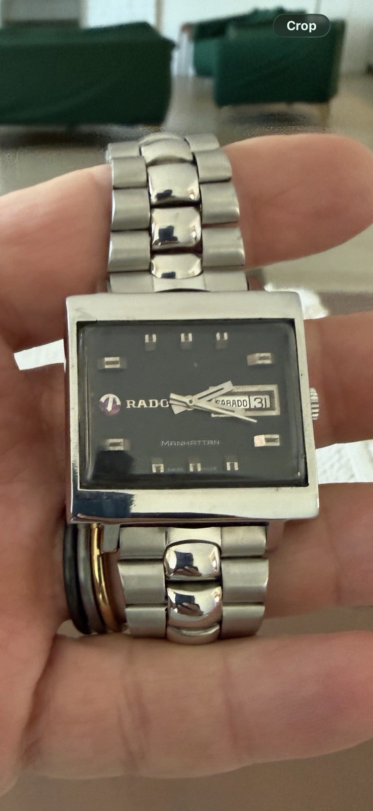 Rado Manhattan Swiss Made automatic Day/Date Black Dial Square Silver Bracelet