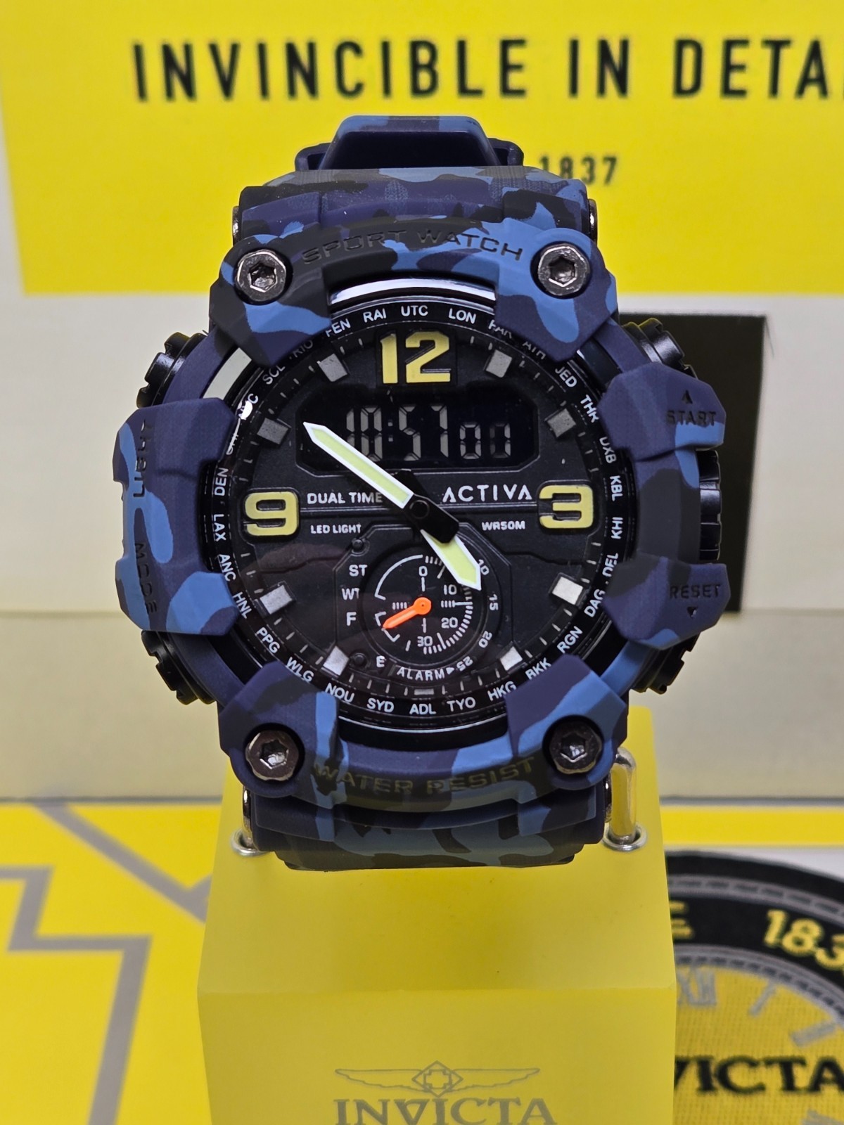 Activa X Invicta BlackOps Multifunction Digital Men’s Watch 56mm Camo Blue NEW