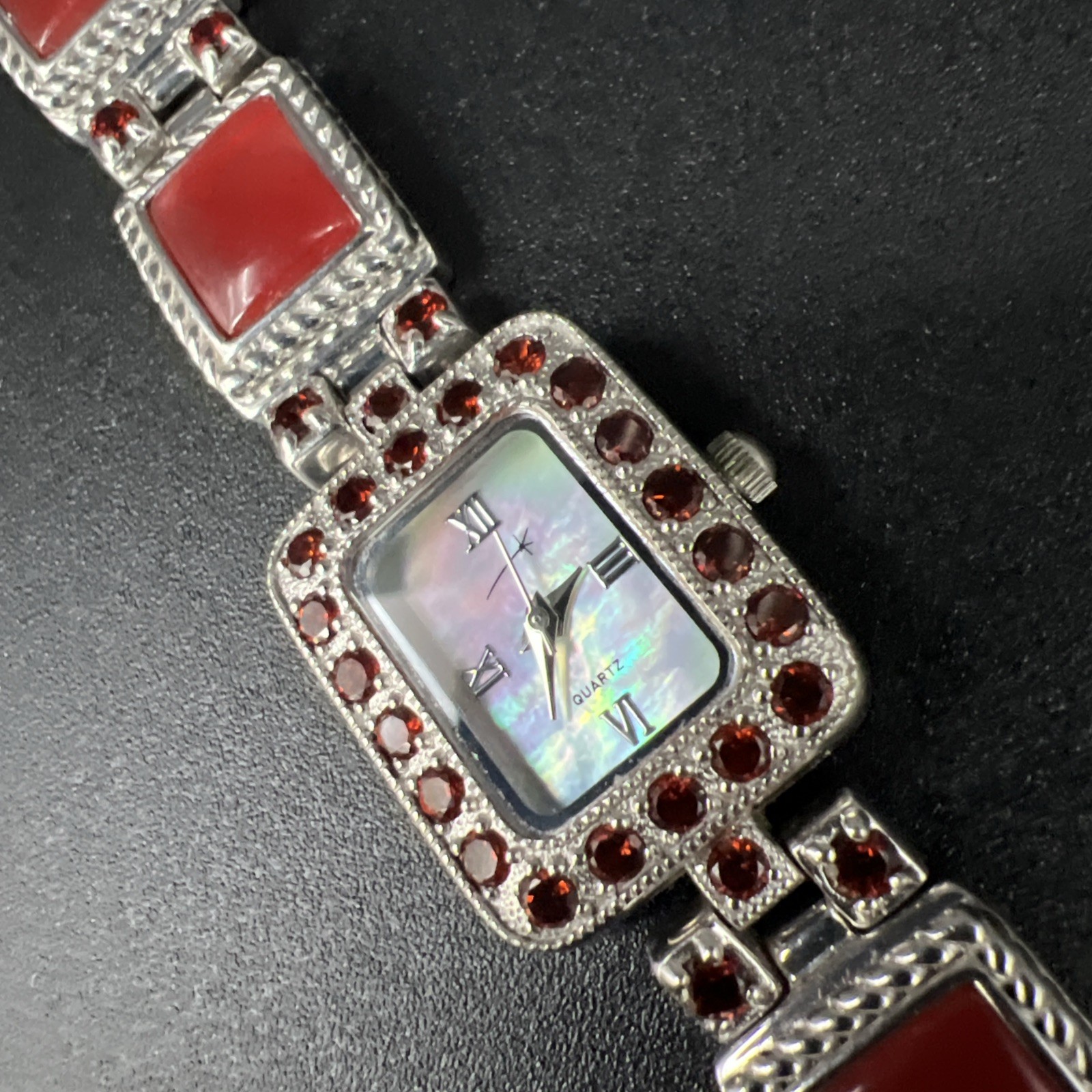 Vintage 2006 Gems 925 Solid Sterling Silver and Multi Gemstone Quartz Watch