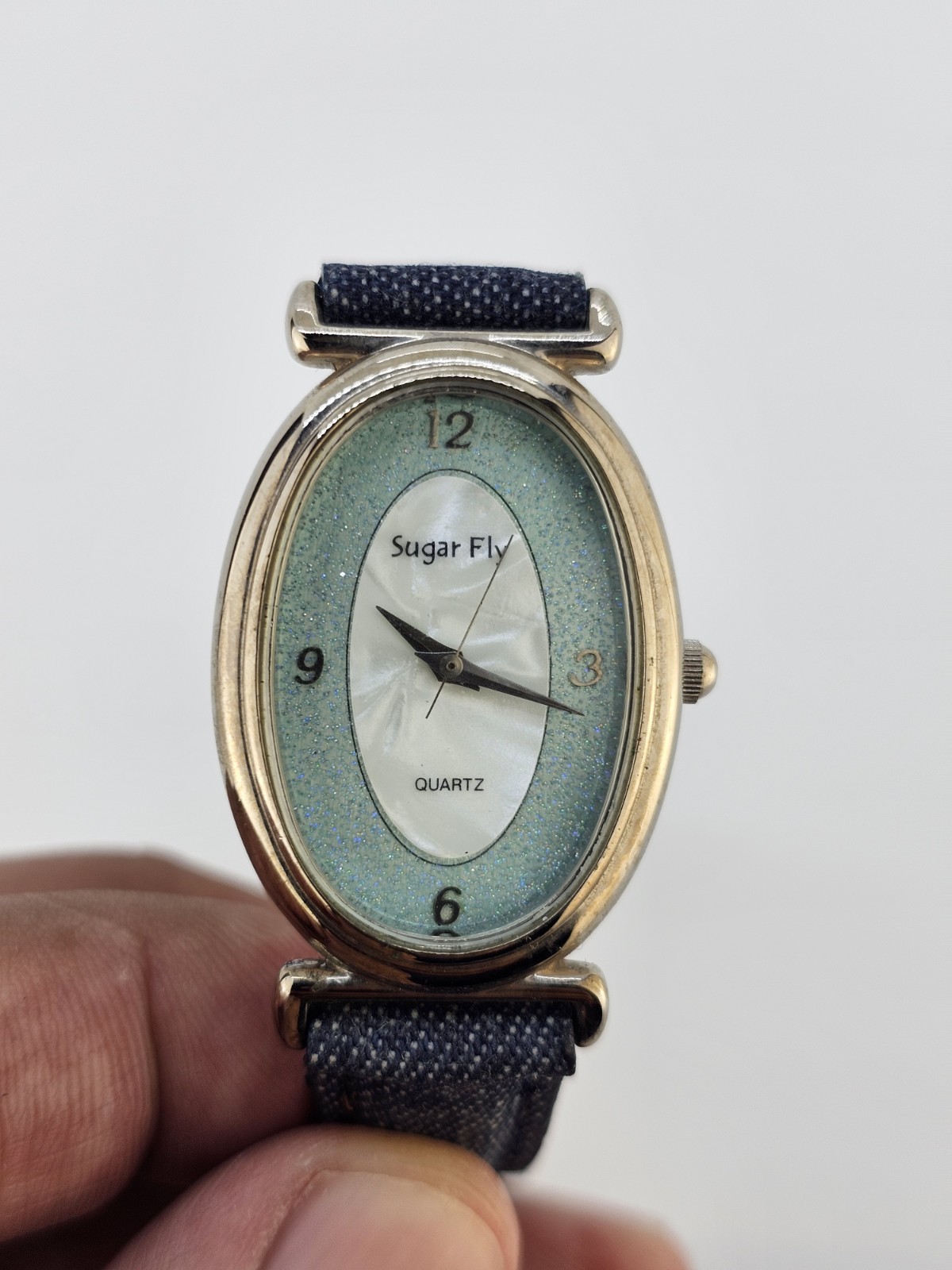 Women’s Watch 25MM Multicolor Dial Dark Blue Denim Leather Bands NEW Battery