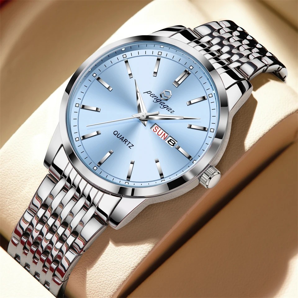 New luxury Waterproof Men’s Quartz Date Watch With Stainless Steel Case