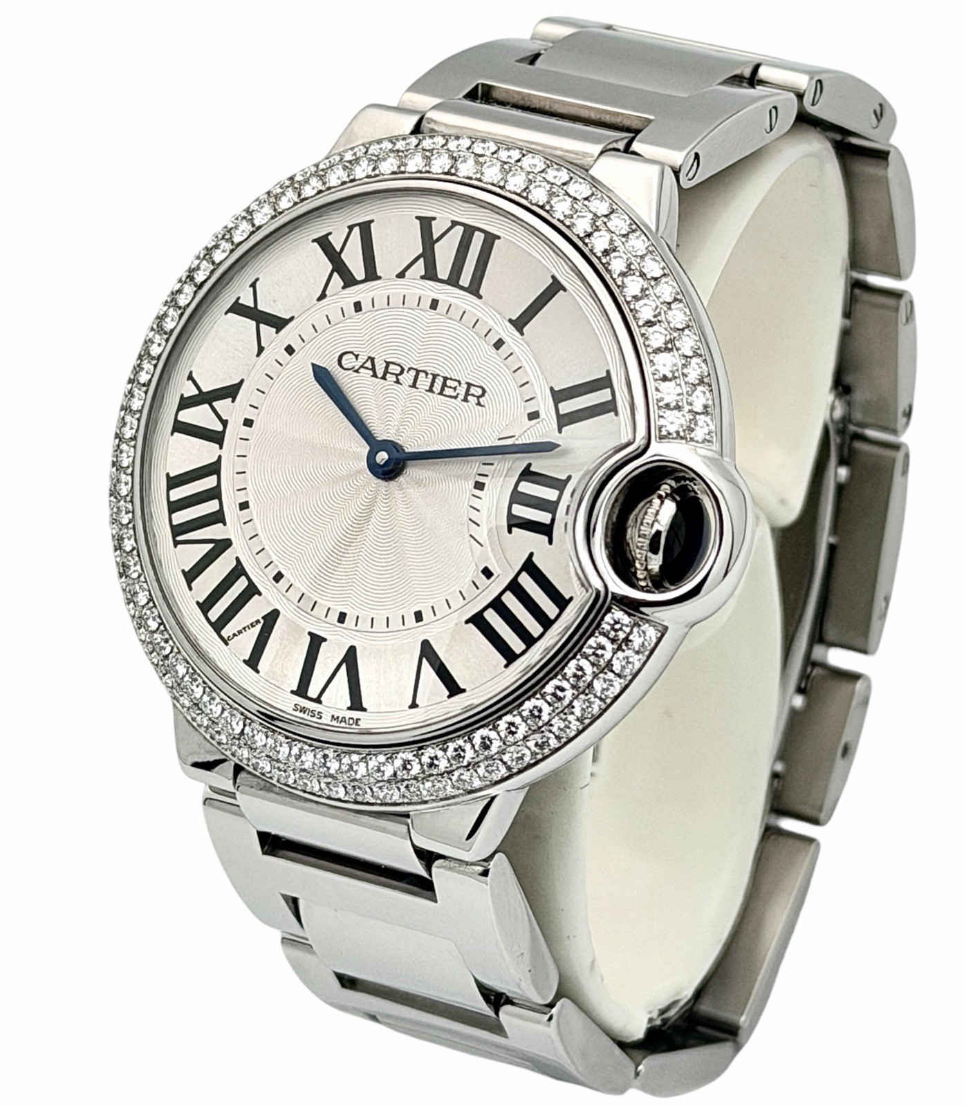 CARTIER BALLON BLEU 36MM DIAMOND BEZEL STAINLESS STEEL WATCH 3005 W69011Z4 B&P’s