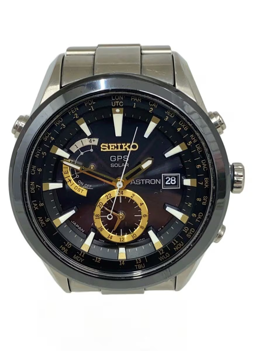 SEIKO Solar Wristwatch Analog BLK SLV AX52 0AA0