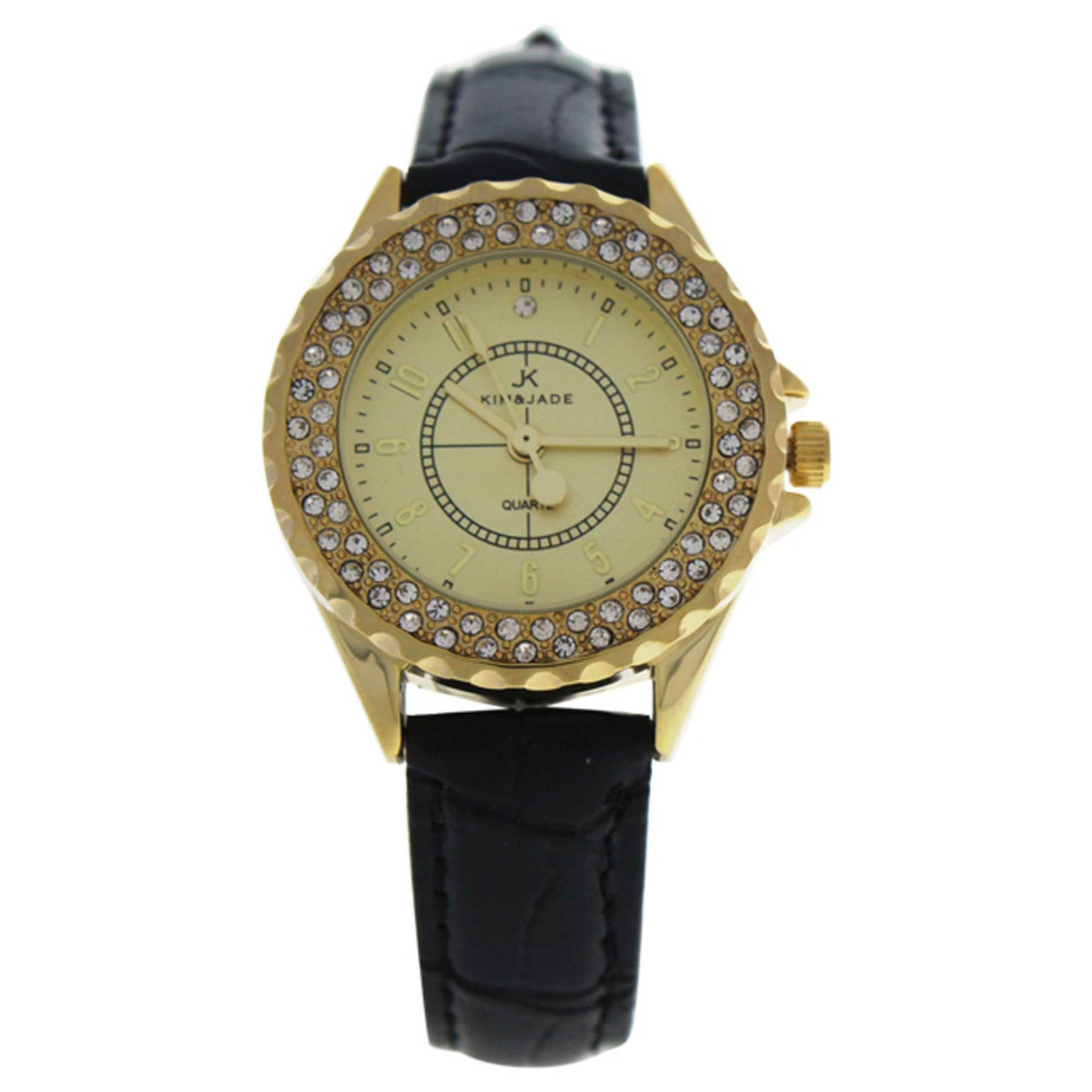 2033L-GBLG Gold/Black Leather Strap Watch by Kim & Jade for Women – 1 Pc Watch