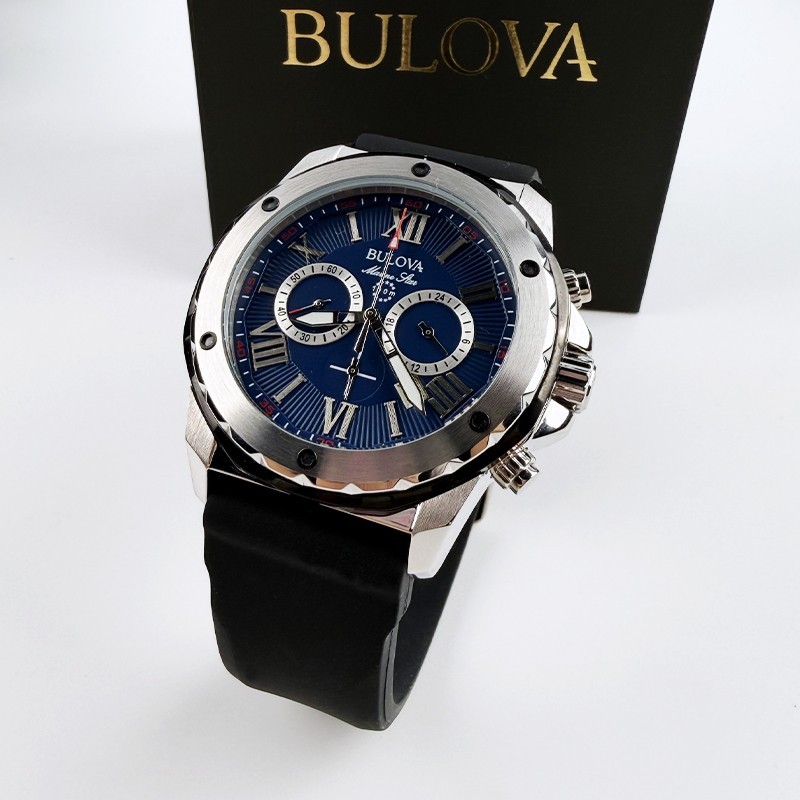 Bulova Marine Star 98B258 Blue Dial/Black Rubber Strap Men’s Quartz Watch 44mm