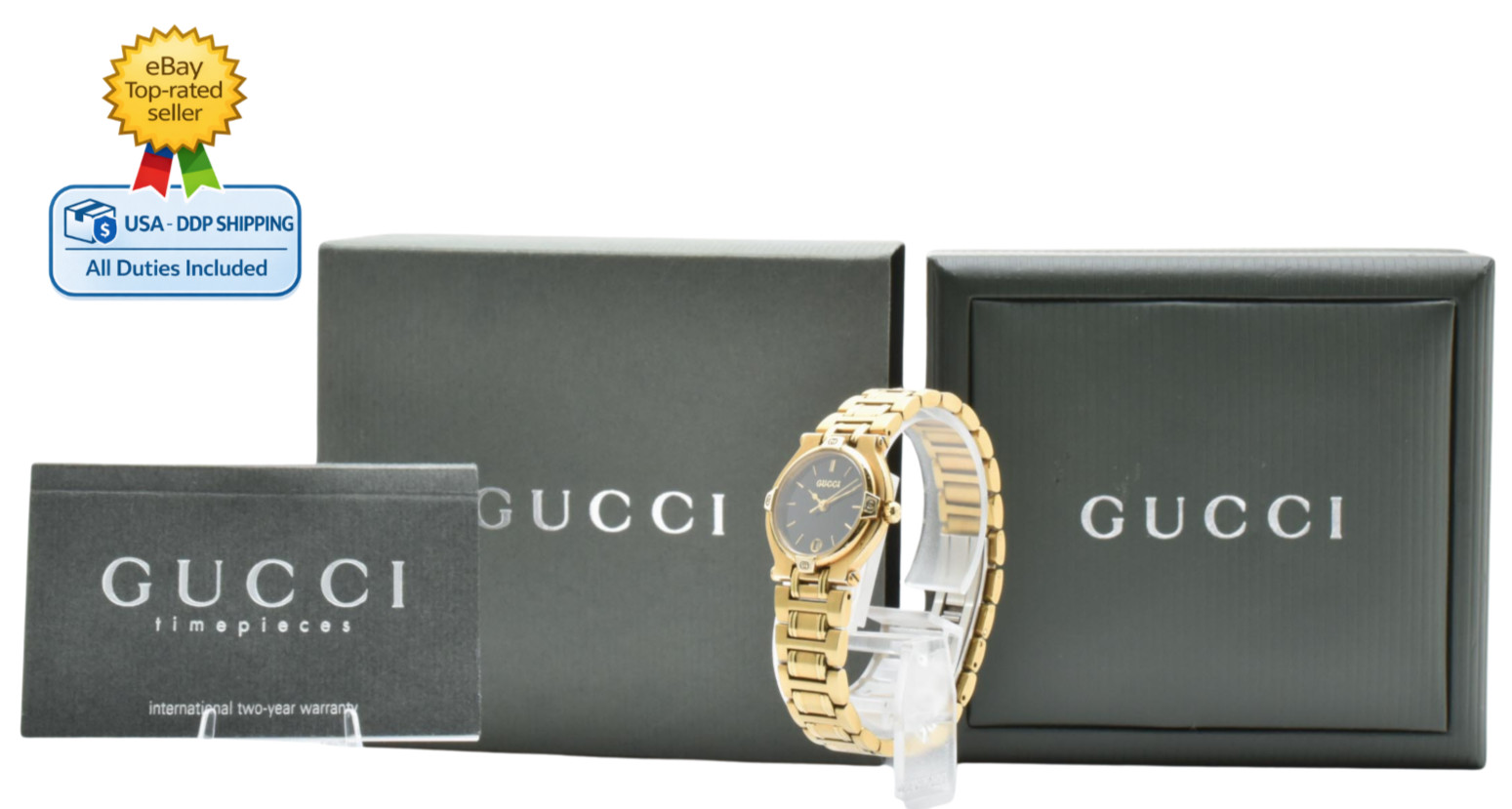 [NEAR MINT w/Box] GUCCI 9200L Gold Dial Date 25mm Quartz Women’s Watch JAPAN