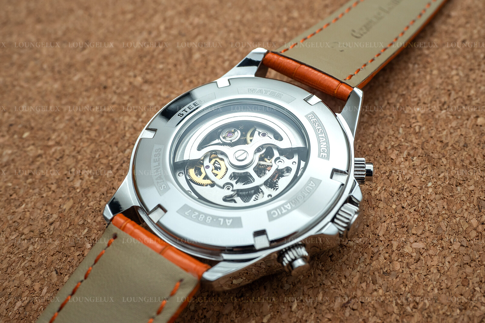 Mens Automatic Mechanical Watch Date Day Watch Silver Black Orange Leather