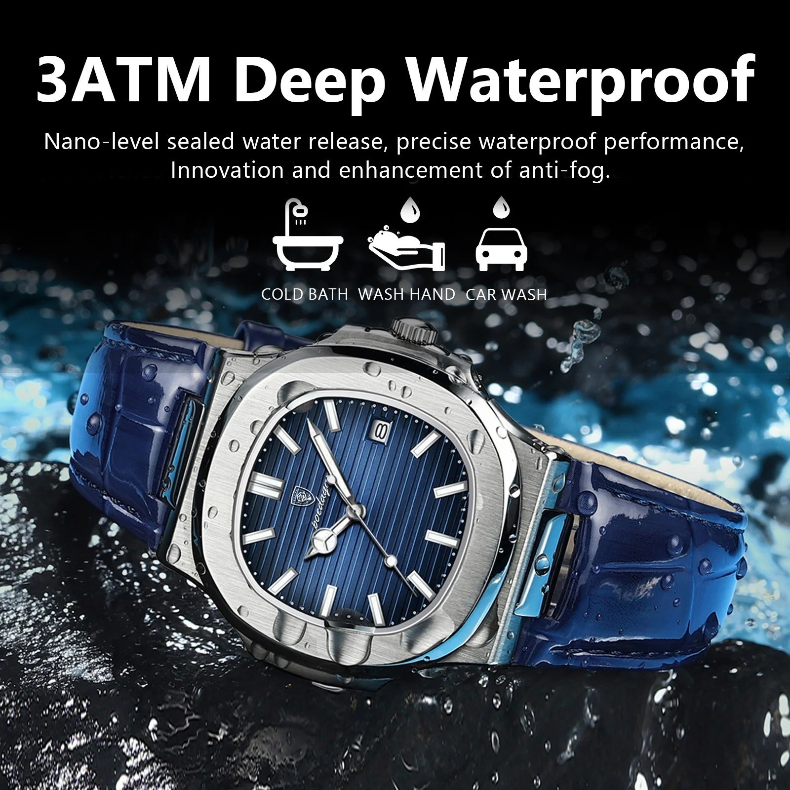 Poedagar Luxury SquareLeather Men Watch Date Waterproof Luminous Wristwatch