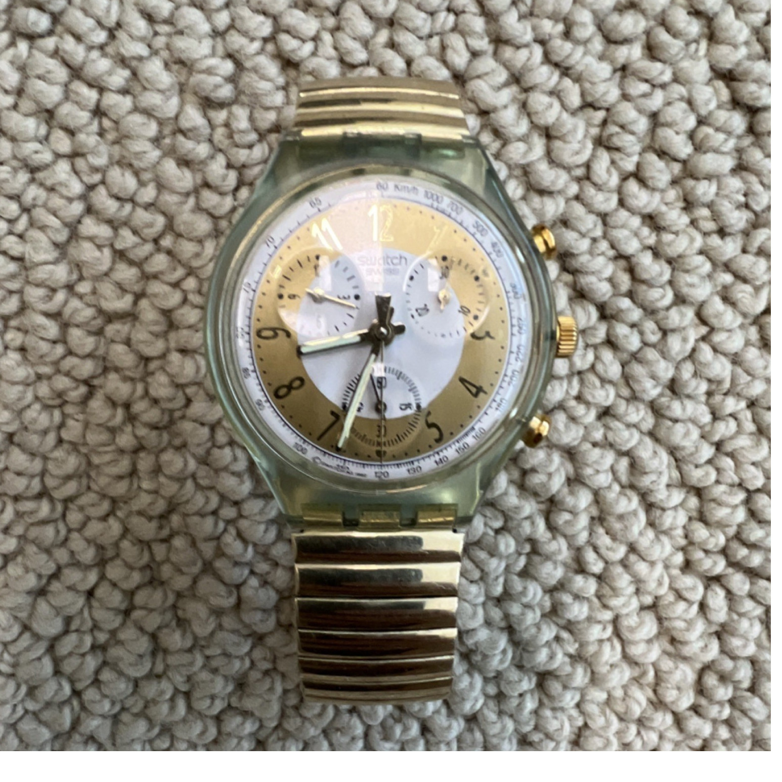 Swatch Golden Globe Chronograph Quartz Gold-Tone Expansion Band Wristwatch