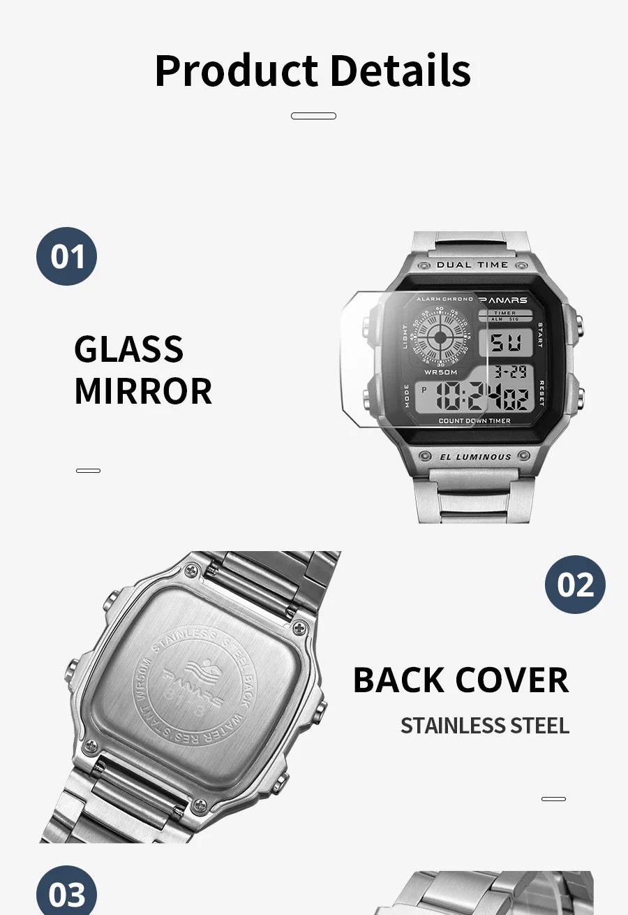 Men’s Digital Multi-Function Watches Dual Time Alarm Backlight Waterproof Watch