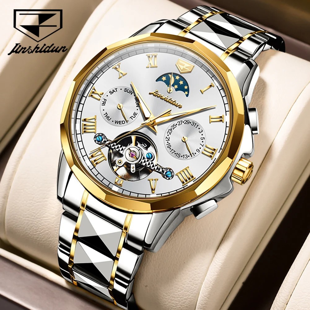 Automatic Mechanical Watch Waterproof Moon Phase Luxury Dial Men Men’s Strap
