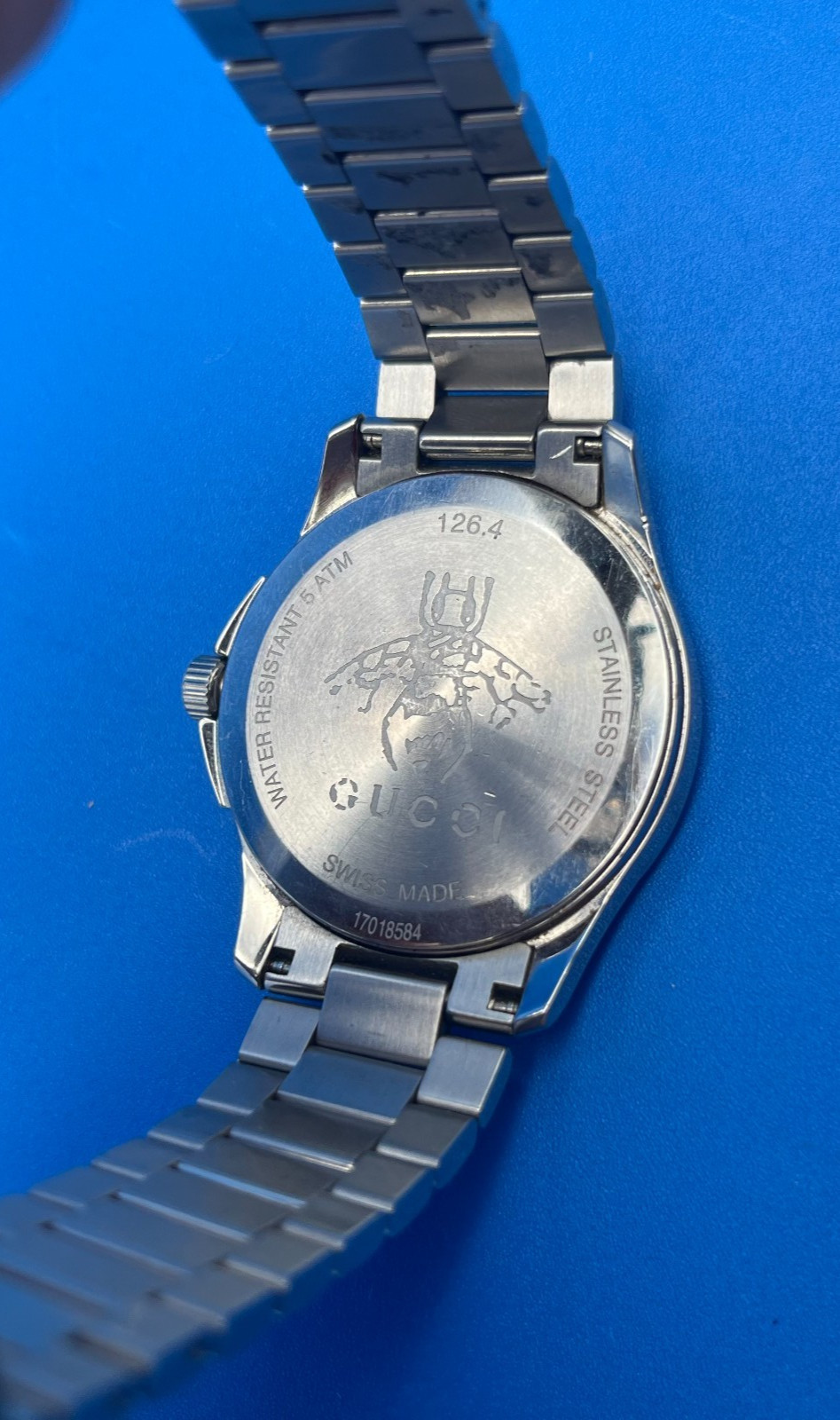 Gucci Timeless White Dial Silver Strap YA1264028A 126.4 38MM, BAD BATTERY