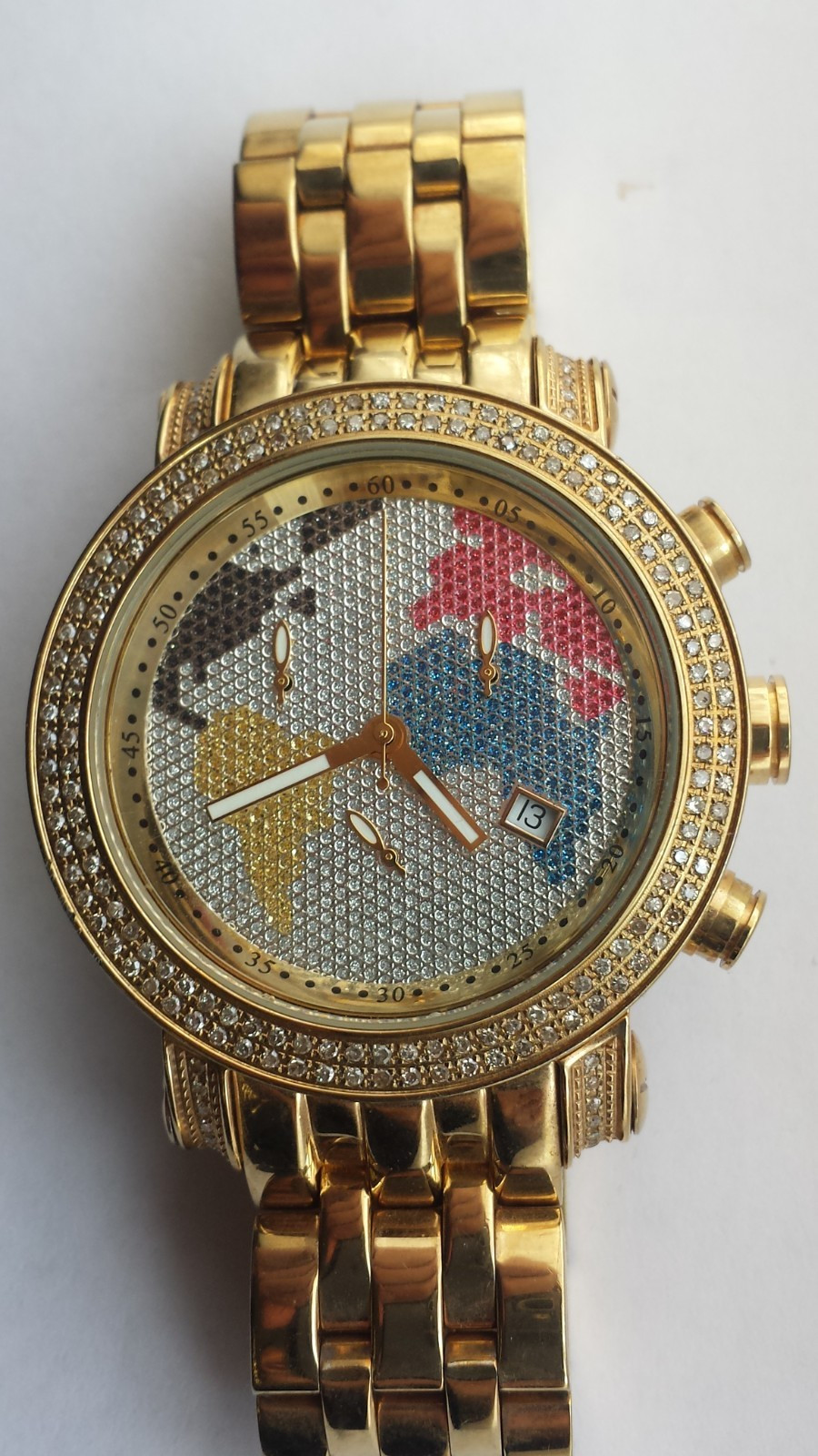 MENS JOJO RODEO 1.75 ct Diamond JCL48 Classic World Map Gold Tone Gents Watch