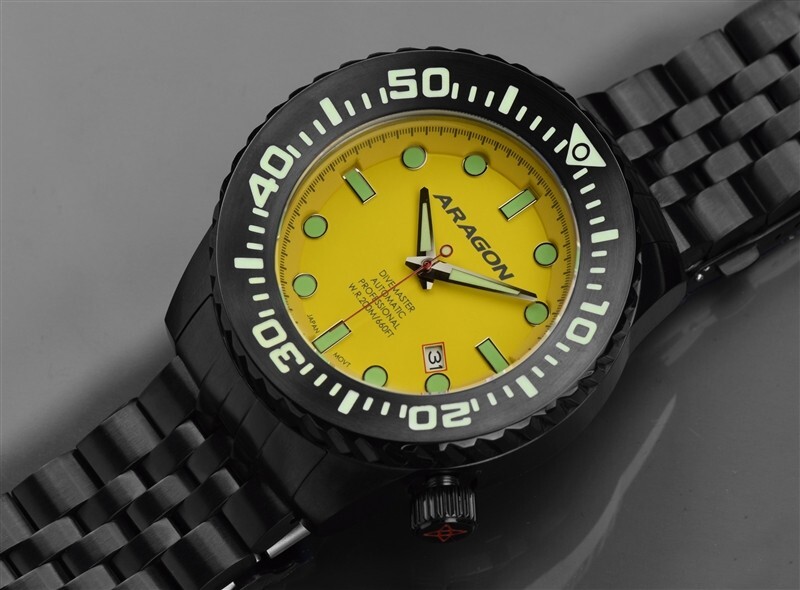 ARAGON DIvemaster EVO IP Black 45mm Yellow Automatic NH35 24 Jewels