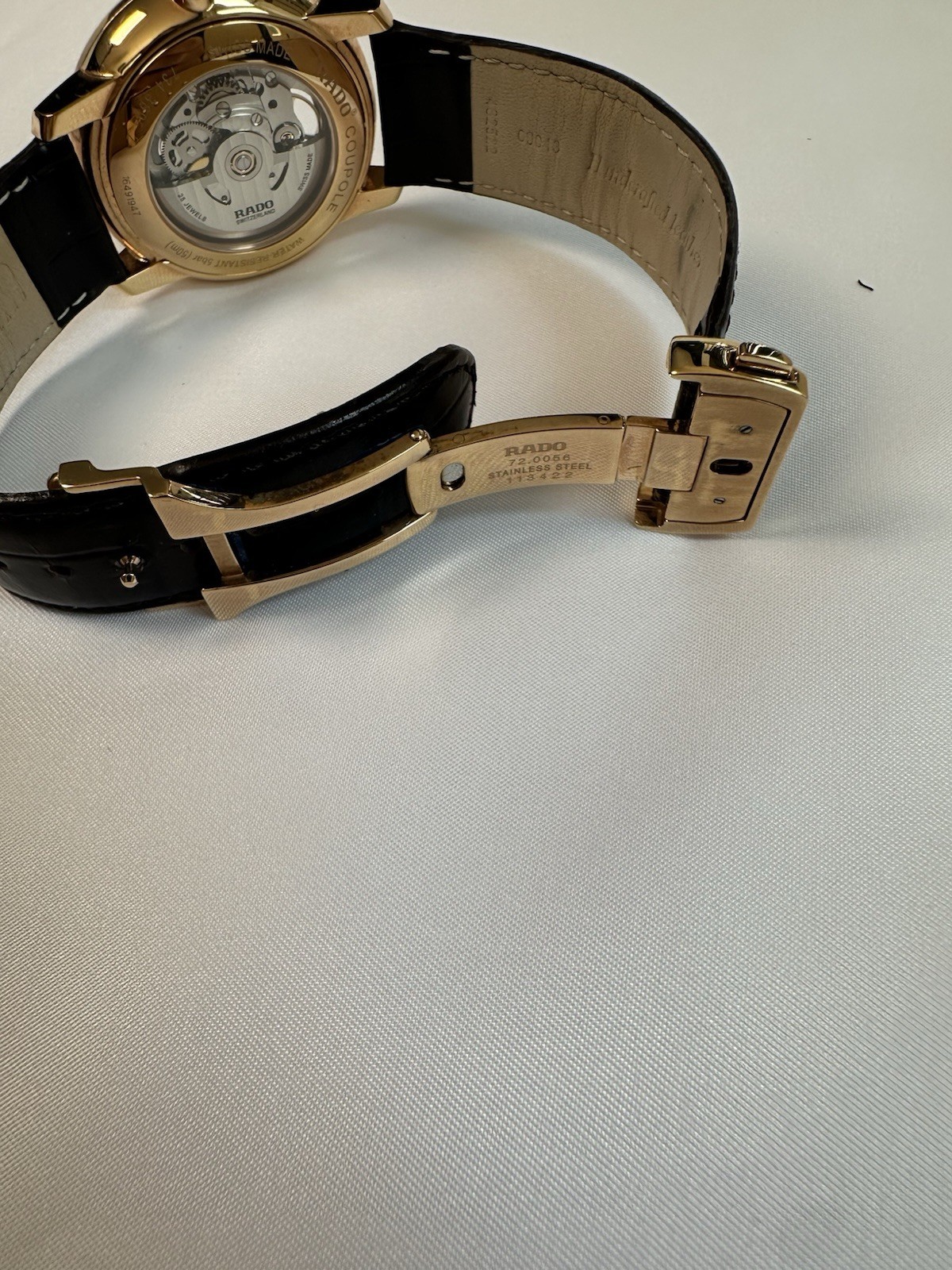 Rado Coupole Skeleton Dial Automatic Gold Tone Case Black Leather 41mm Box
