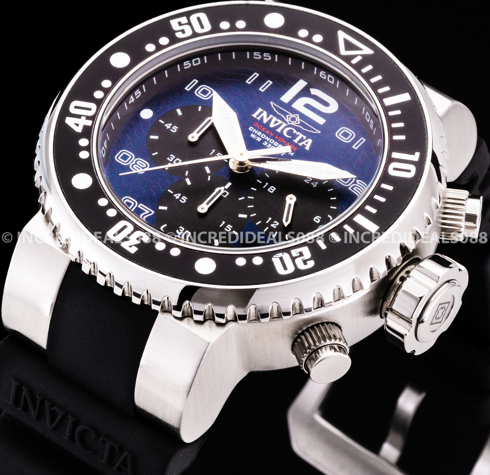 Invicta Men GRAND PRO DIVER Chronograph Silver Blue Dial 52mm Strap Watch