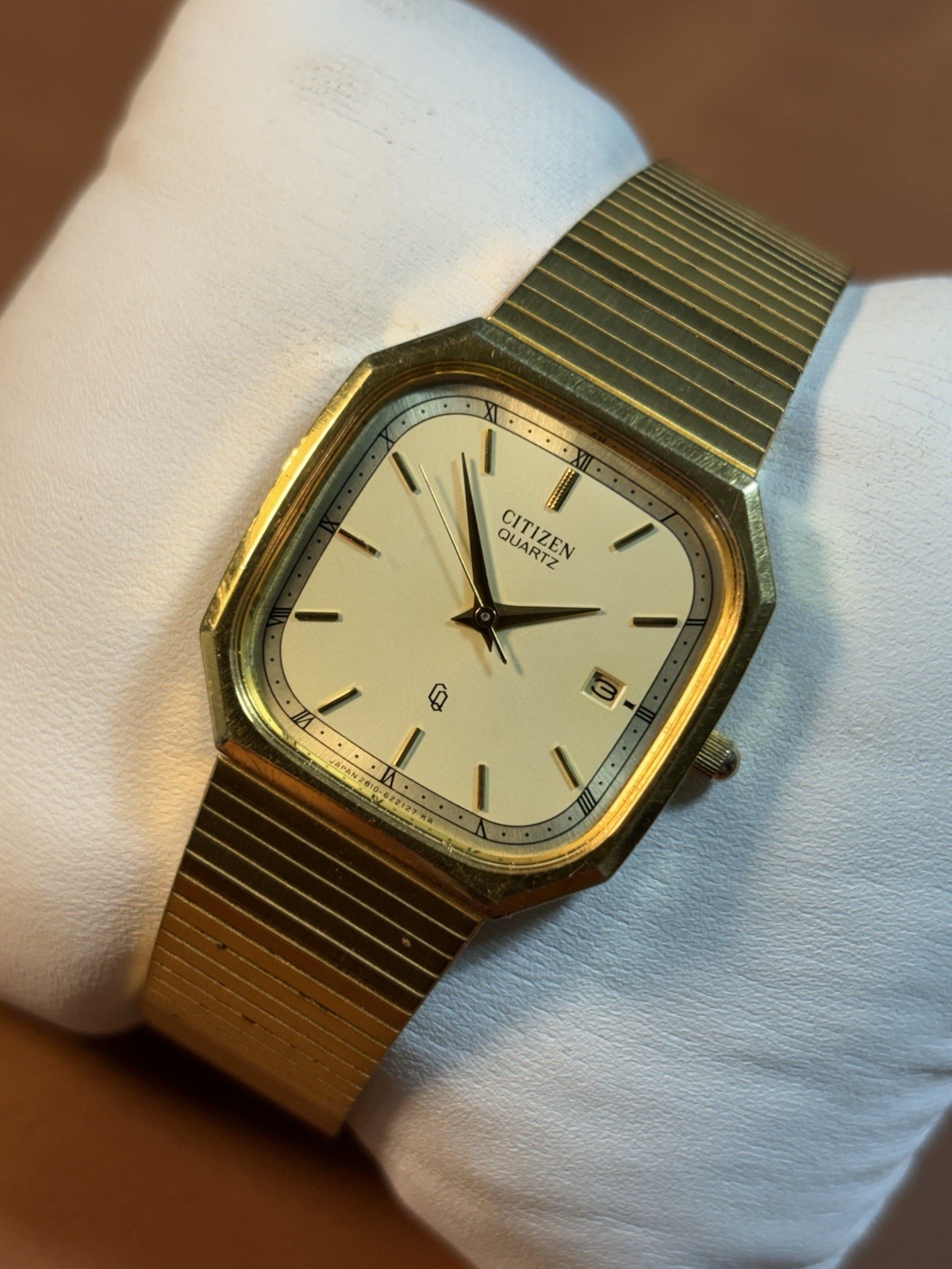 Vintage Citizen CQ Octagon Unisex Watch Gold Tone,Date,Stainless Band,34-5440